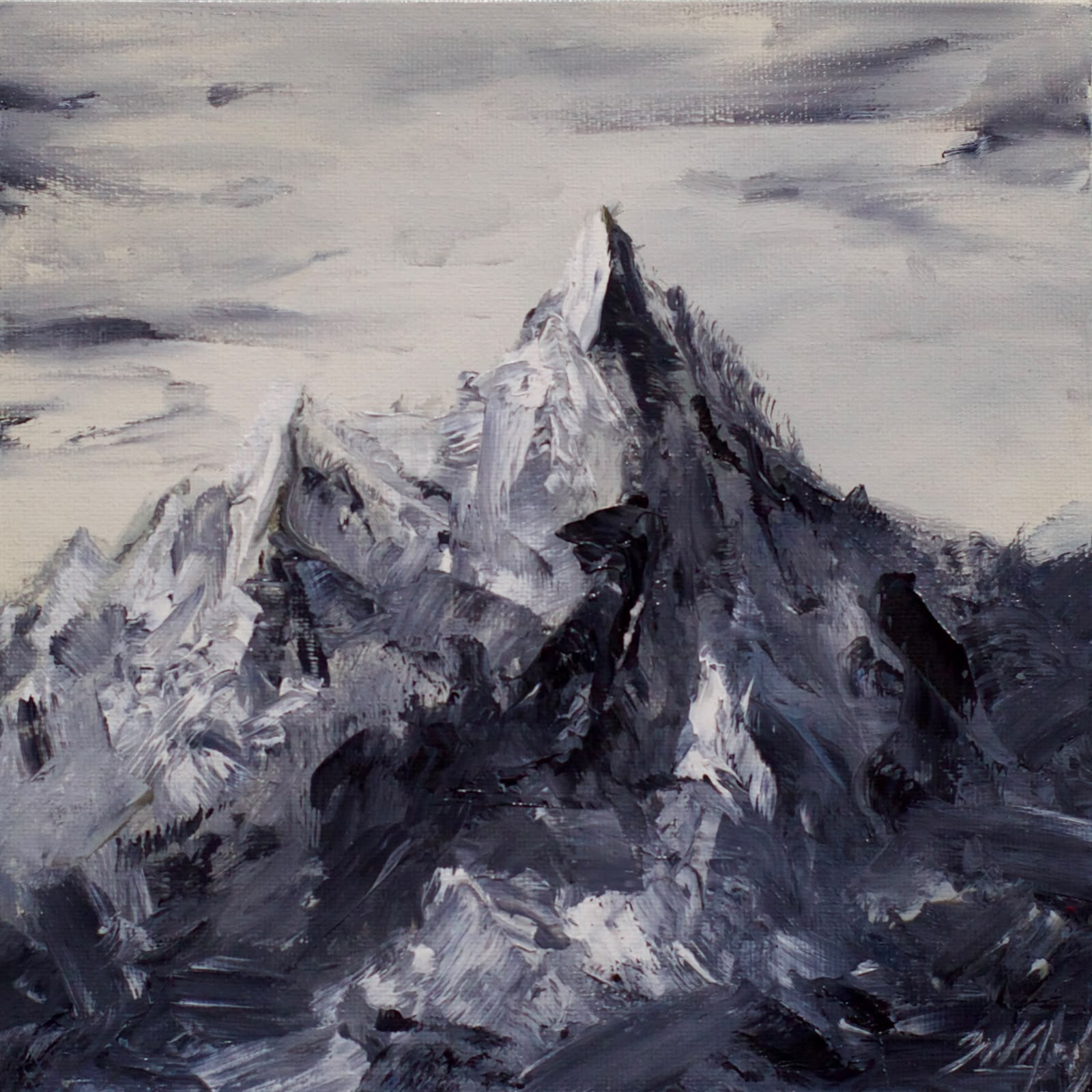 Mountains in shades of white and grey