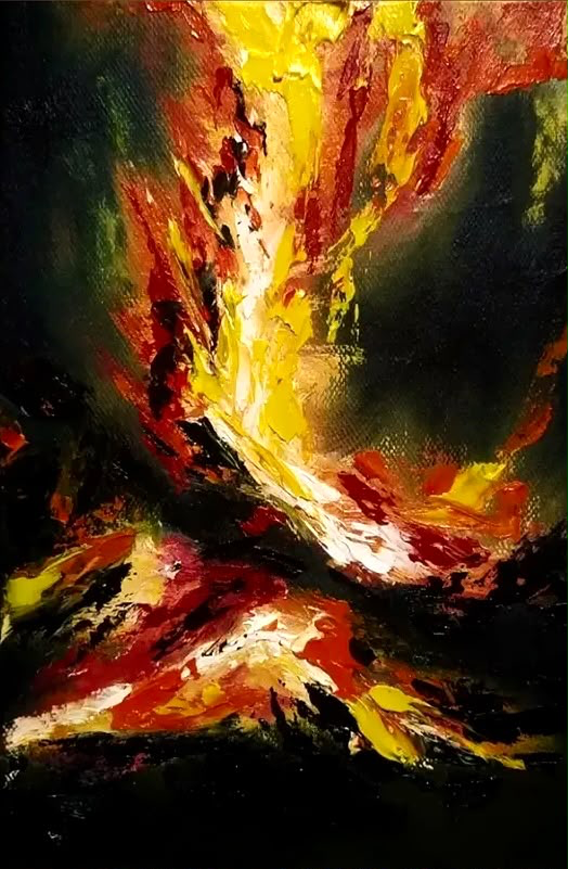 Pintura de chamas em amarelo, vermelho e branco