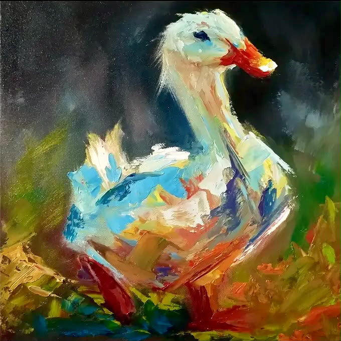 Pato pintado com pinceladas coloridas